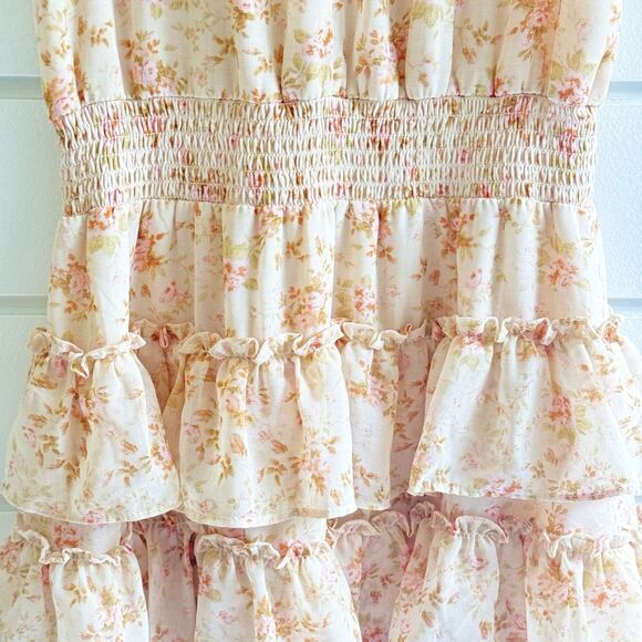 1. STATE Women's Floral Smocked Sleeveless Mock Neck Tiered Mini Dress Small - Picture 8 of 12